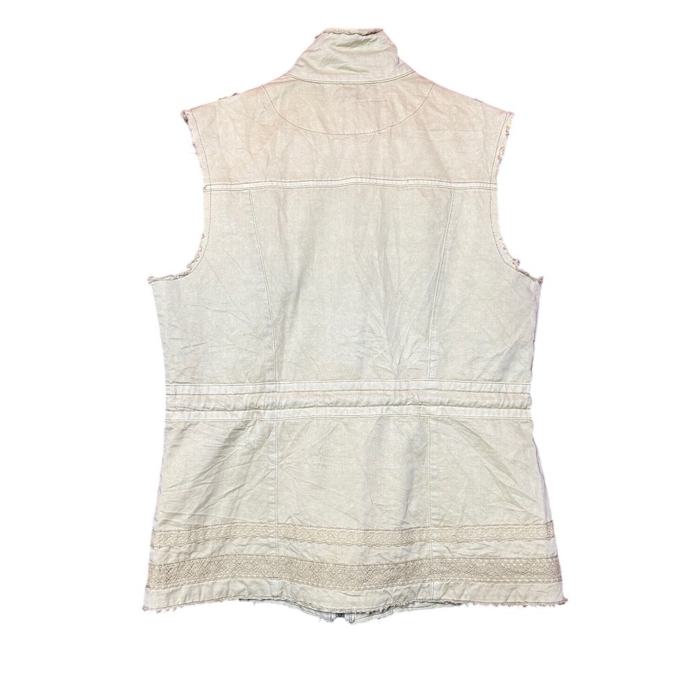 BKE Outerwear Women Large Tan Utility Vest Lace Trim Distressed Raw Hem Cargo - Picture 2 of 12